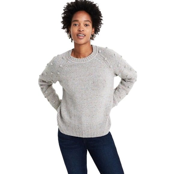Madewell Gray Wool Blend‎ Crew Neck Palmroy Bobble Sleeve Pullover Sweater M - Picture 1 of 11